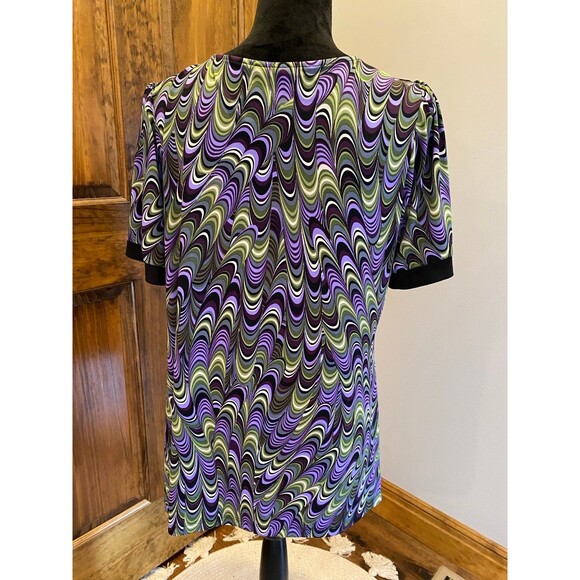 Gitano Plus Size 18-20W Top Short Sleeve Top Square Neck Purple Green  Stretch - Picture 4 of 11